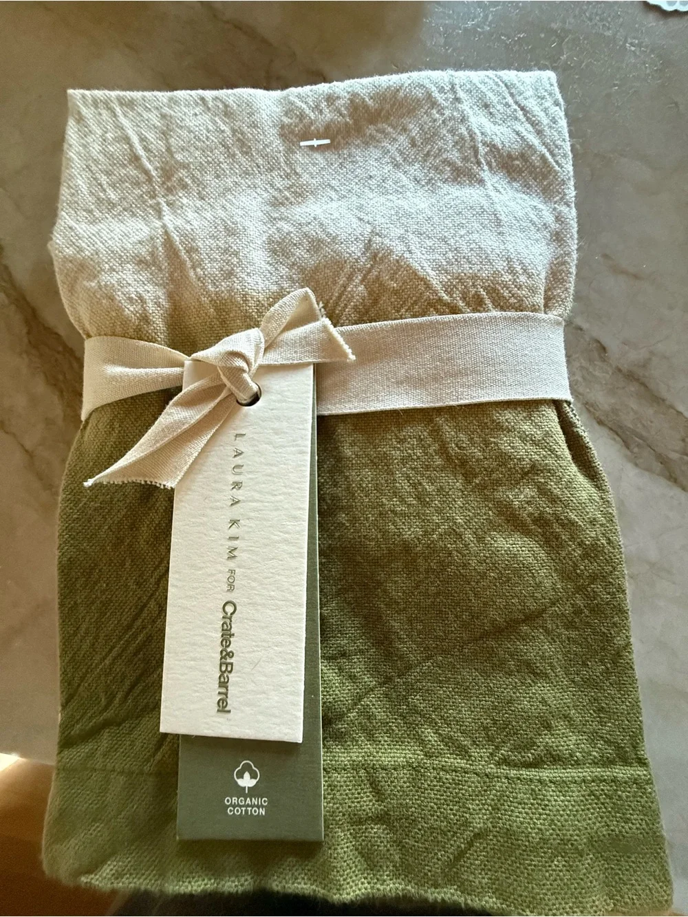 Crate&Barrel Olive and Cream Cotton Robe Wrap